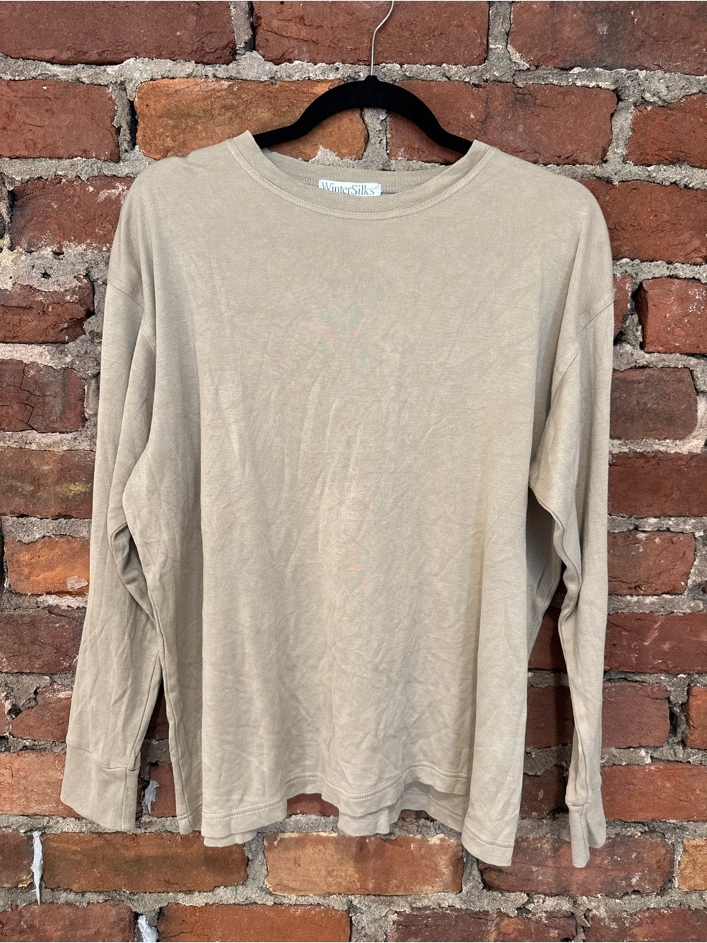 Vintage WinterSilks Men's Tan Long Sleeve Crewneck Base Layer Shirt (100% Silk)
